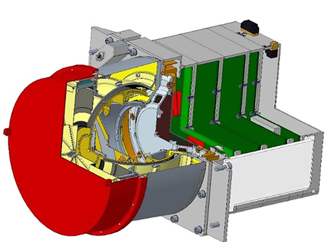 A rendering of the ACI instrument, with a 'slice' removed to show the internal parts.