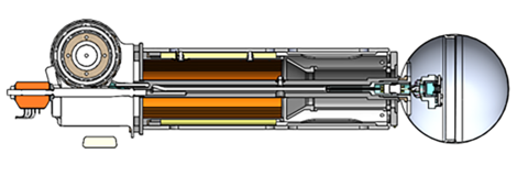 A rendered image of the EFI stacer in a stowed position.