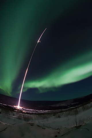 A photo showing the flight of a previous sounding rocket launch