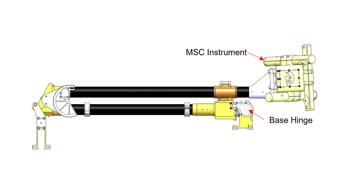 A rendering of the boom, in its stowed configuration, that will hold the MSC instrument on each spacecraft